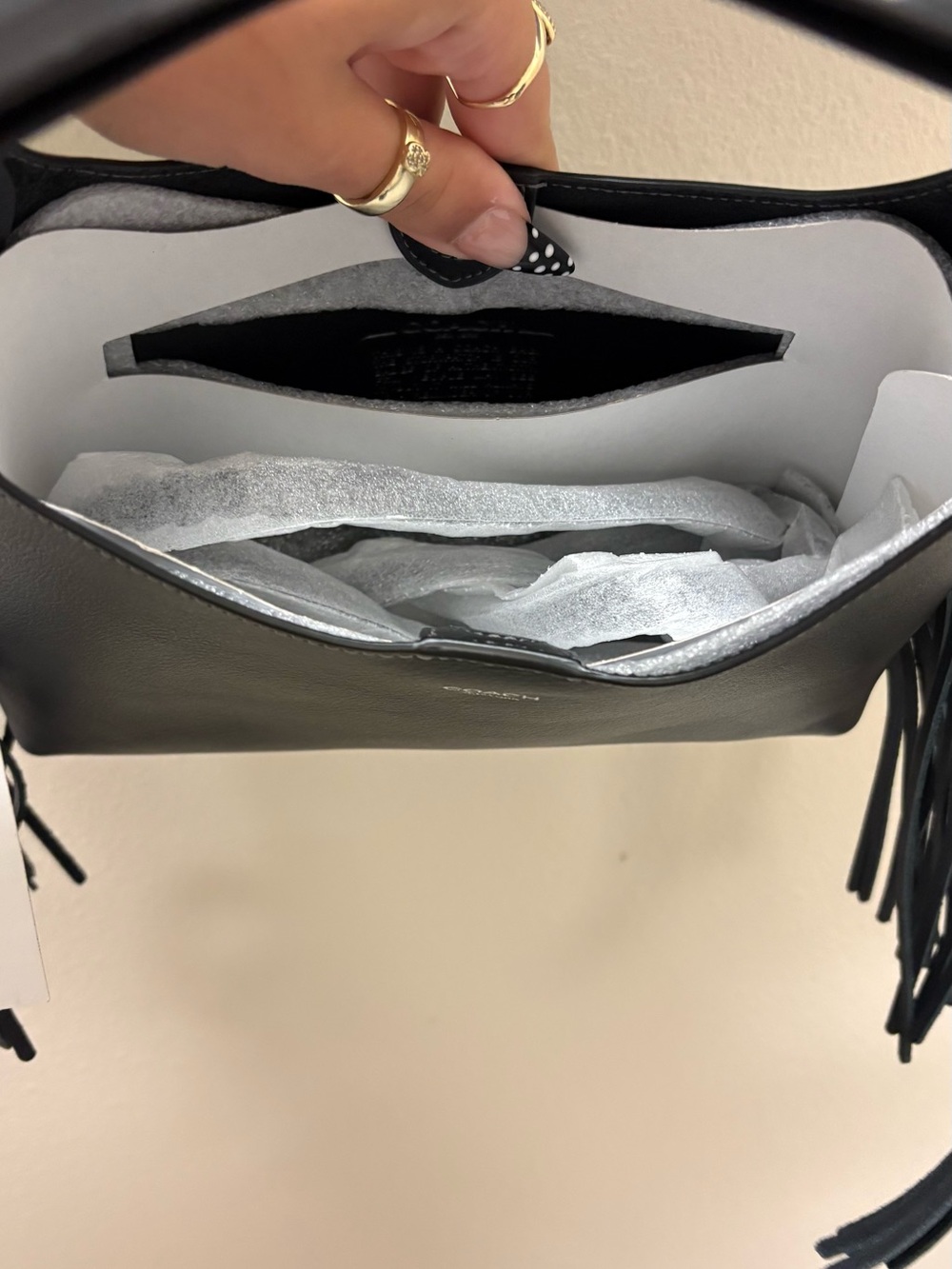 Coach Small Brooklyn Black Leather Shoulder Bag with Fringe - Picture 5 of 6